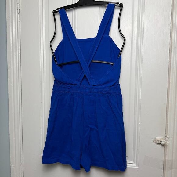 Zara Romper Womens Small Blue Linen Sleeveless Preppy Summer Pockets Vacation - Picture 4 of 8